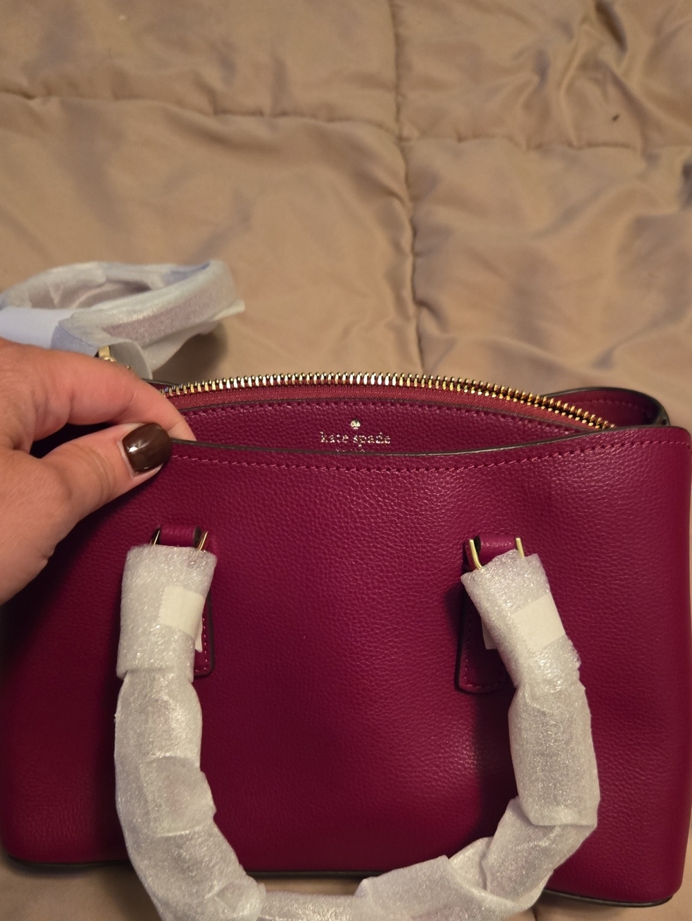 NWT kate spade Dark Raspberrypebbled leather satchel with gold hardware